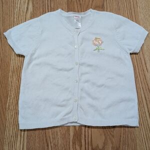 Y2K Girls White Cardigan with Floral Embroidery